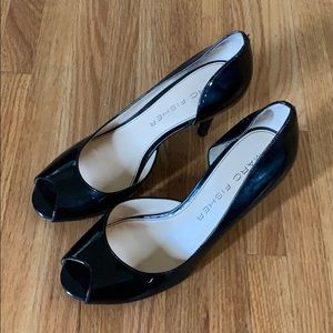 Marc Fisher Open Toed Patent Black Heels